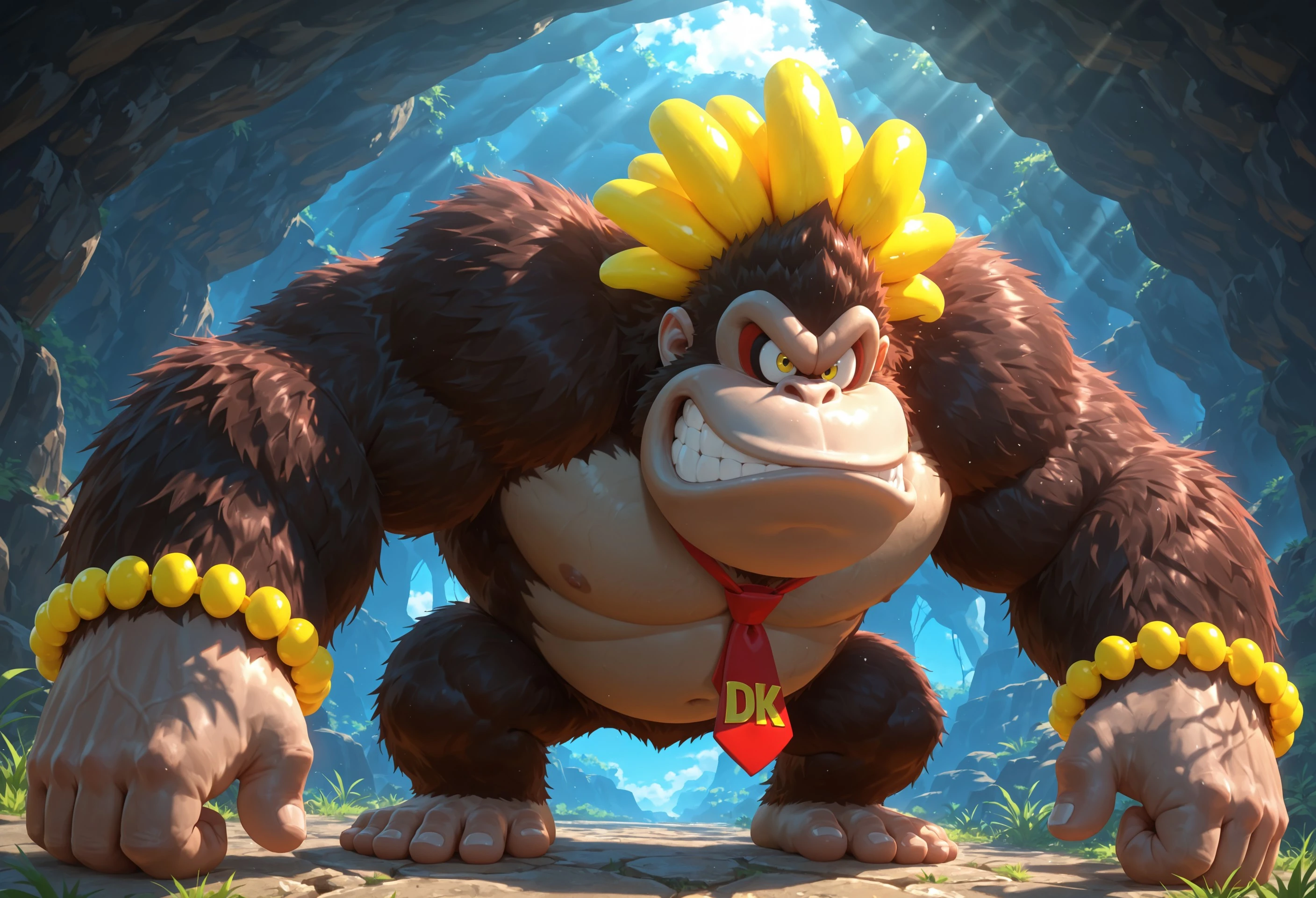king kong, golden fur, has big bufallo horns on the head, macro