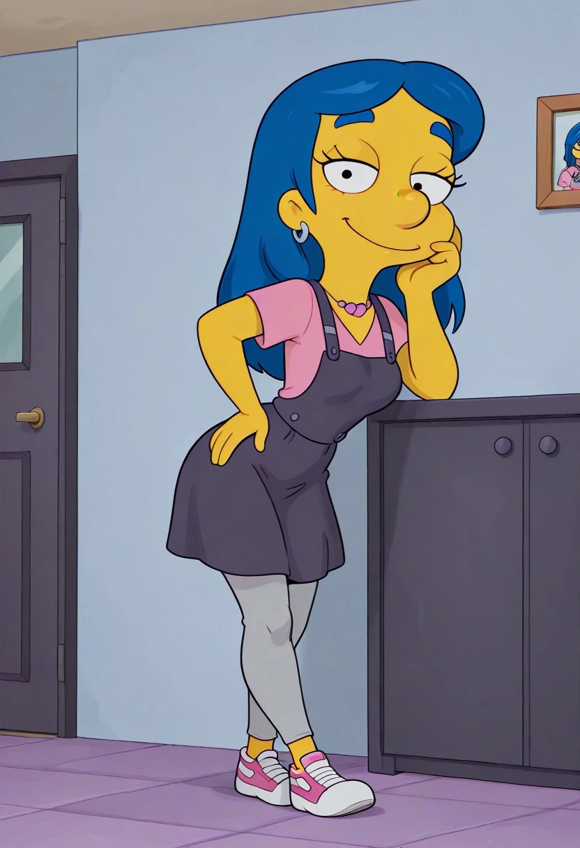 source_cartoon,rating_explicit,score_9,score_8_up,score_7_up,score_6_up,score_5_up,score_4_up,solo,female,bird,purple shirt,pants,pink scarf,blue hair,blue skin,<lora:Miriam BeaksXL:1.05>,huge ass,wide hips,looking at viewer,small breasts,dutch angle,yellow lips,