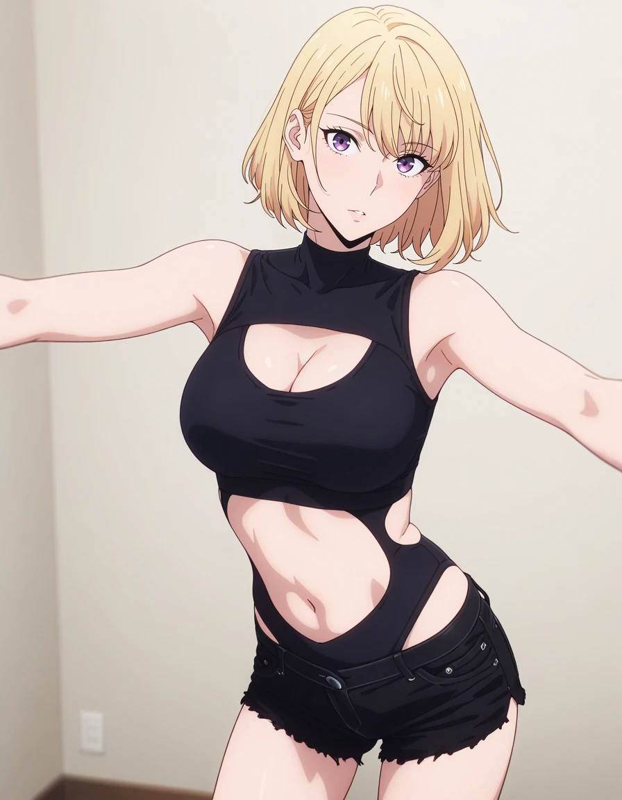 irohaisshiki, iroha isshiki, long hair, brown hair, (brown eyes:1.5),
BREAK ((black panties:1.5),(turtleneck cropped sweater:1.1), (cleavage), navel,(chest tattoo):1.2),
BREAK He opened the collar of his shirt to show his cleavage...,smile, smile, open your mouth,smile, sitting cross-legged on a chair,Make sure the whole body is included in the illustration,
BREAK ((top quality, 8k, masterpiece: 1.3, ultra hd, high quality, best quality, high definition, realism)), sharp focus: 1.5, Beautiful woman with Slim body, (perfect hands, perfect anatomy),