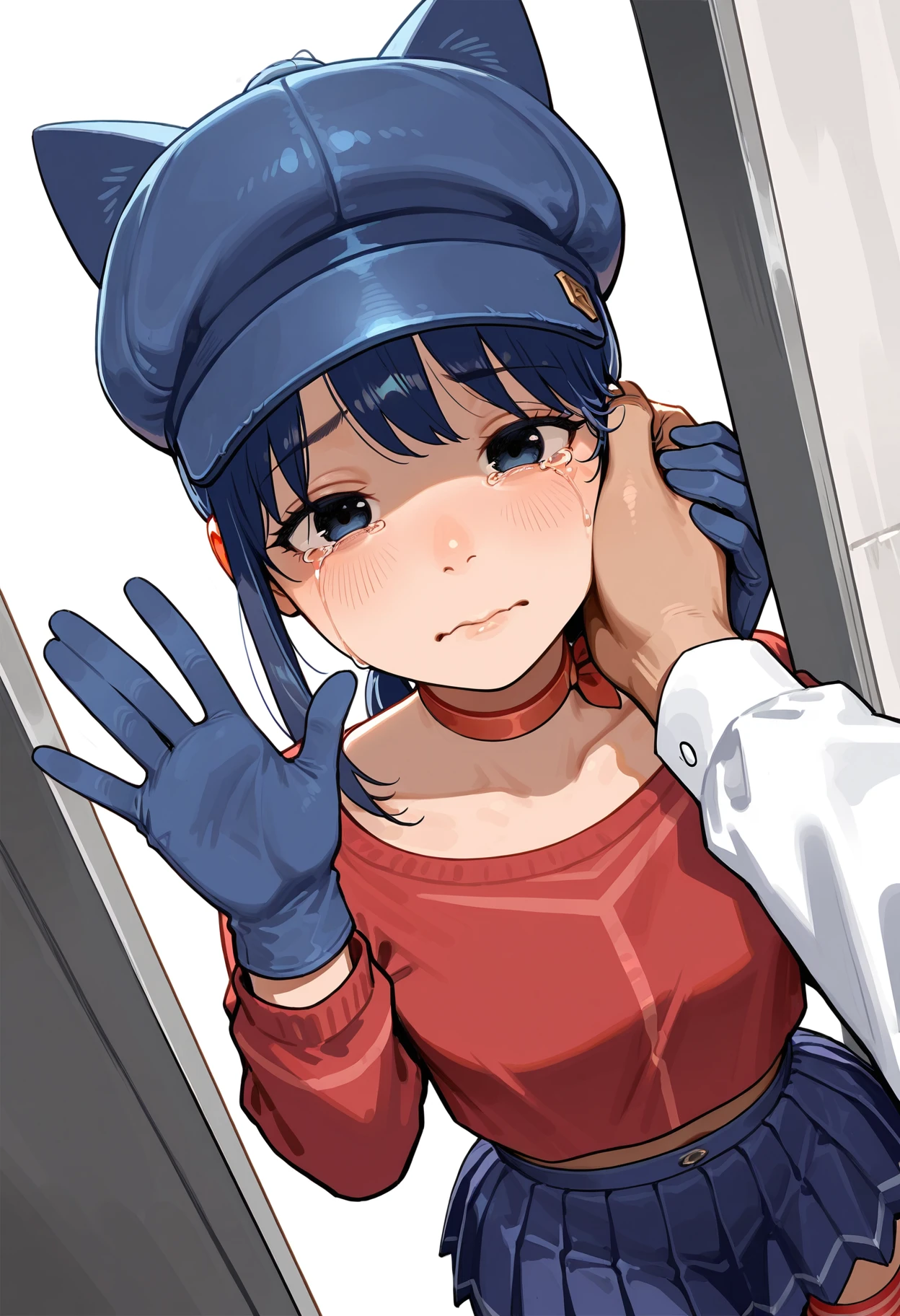 8K,highest quality,masterpiece, highest quality, High resolution,  white background ,side ponytail, hoshimachi suisei, （flat tits）,skinny, hetero,veiny penis, 1 boy,((Penis over eyes)), angry face , heavy breathing ,