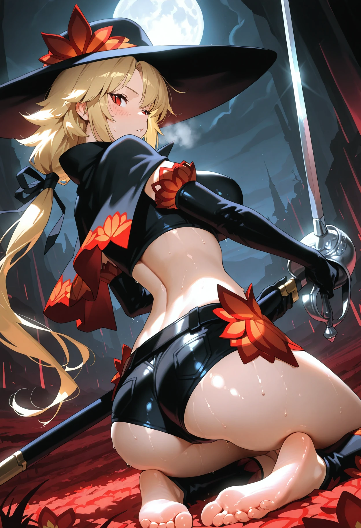 masterpiece, best quality, 1girl, loli, medieval, wide hips, bodysuit, legs spread, ass, ass focus, erotica