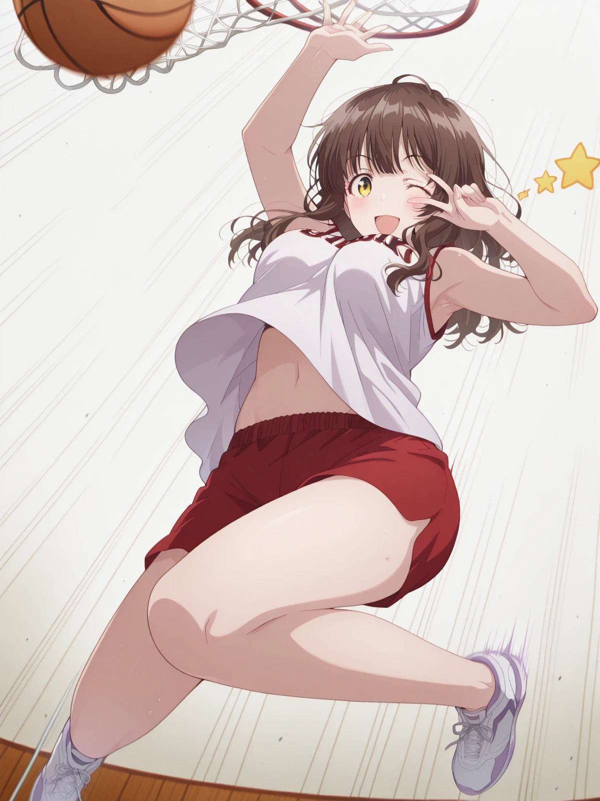 (((((whole body)))))、Utsuho、White panties、Pleated skirt、smile,、Cowboy Shot、 standing split、