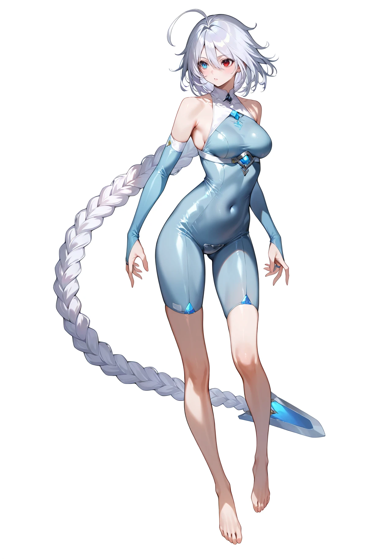 Full body image of a mermaid woman, full body in image, wearing ocean-inspired outfit, long hair with mermaid-like features (scales, fin, aquatic colors), female body, slender and graceful body, dynamic pose, detailed pose, simple background, expressive face showing serenity, focus on face, line art, sketch