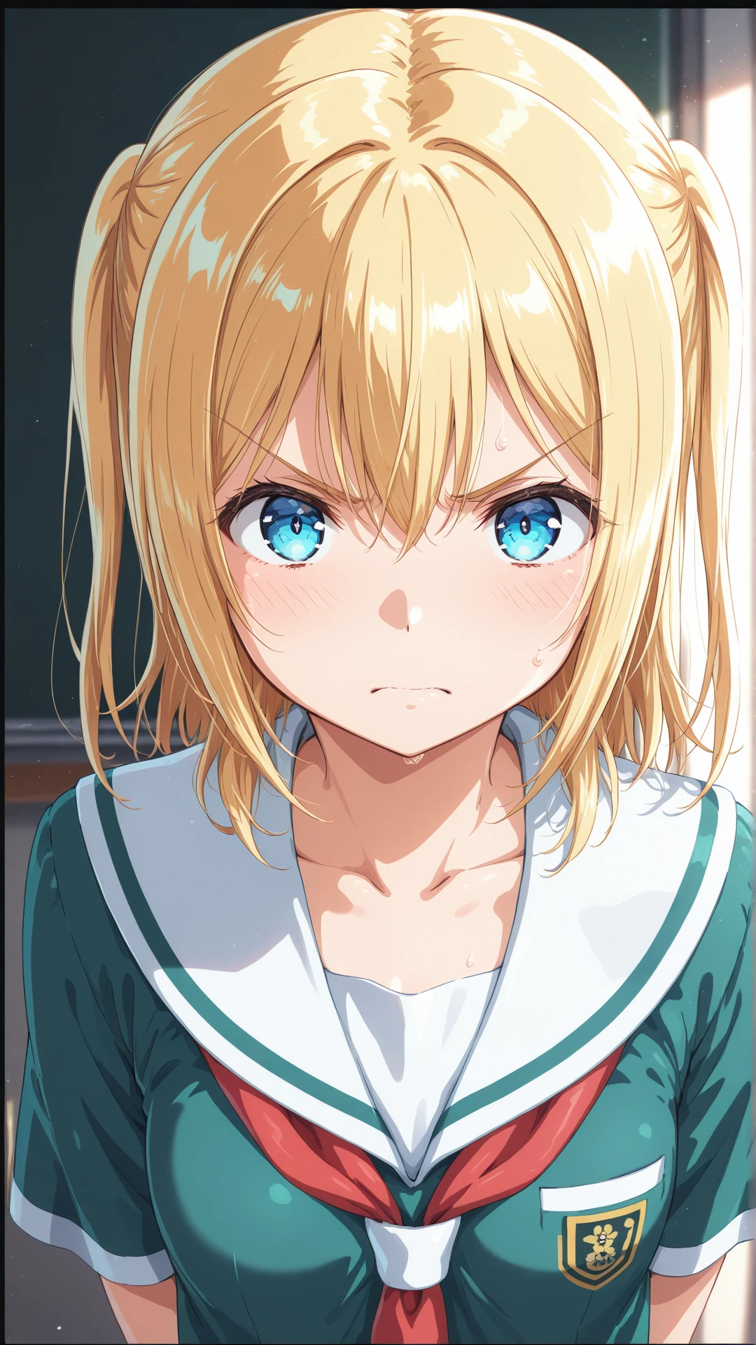 face close_up,from front,looking at viewer, angry,
<lora:chika_IL:1> chika, blonde hair, blue eyes,small breasts,school uniform,
beautiful detailed eyes BREAK
score_9,score_8_up,score_7_up,score_6_up,(ultra detailed:1.4), (high quality:1.3), (masterpiece:1.4),amazing quality,very aesthetic,absurdres,Highly detailed illustration,Artstation style,elegant,sharp focus,cinematic lighting
