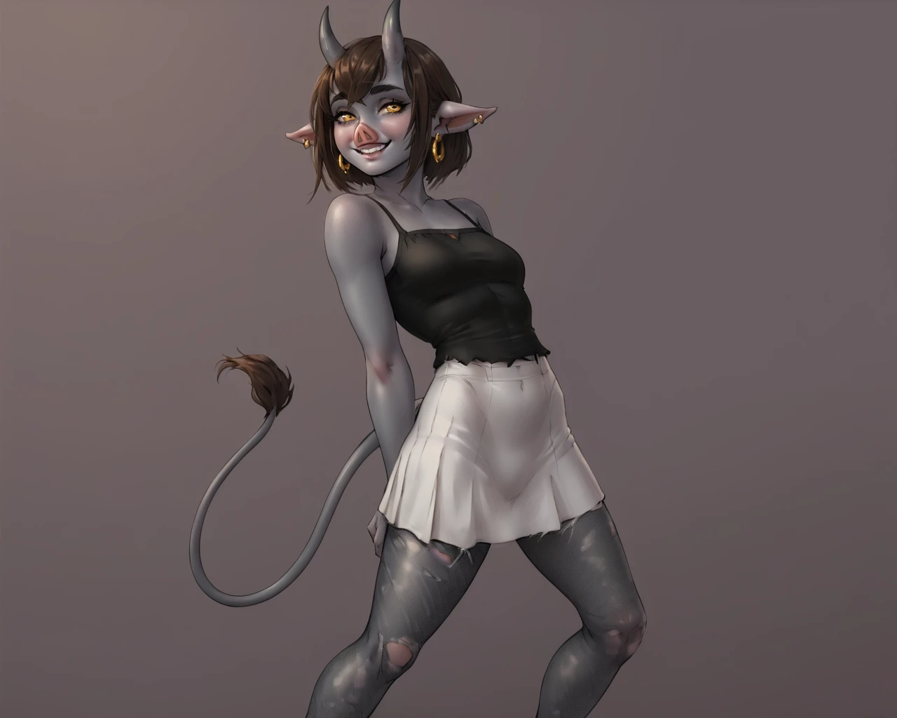 rating_explicit, Solo, score_9,score_8_up,score_7_up, source_furry, ((petite young skinny Anthro furry jackal goth-girl)), wearing black gothic makeup, dreadlocks, (((dark black fur and skin))), brown eyes, tall and slender body, tail, bald, skinny body, small breasts), (canine jaw), wearing skimpy lates tube top and micro-skirt, (standing split position, one leg raised), (revealing cum-dripping pussy), black thigh high fishnet stockings, choker with ankh-necklace, gold goth-kajal, full bulging condoms dangling from waistbang, black stiletto boots, seedy dark nightclub background, heavy eyeshadow, low light, detailed nightclub background, cum dripping down thighs