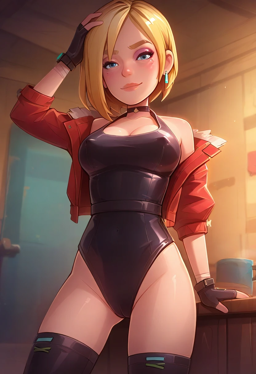 , 1girl,a beautiful fashion model ,(masterpiece, official art, best quality) (blue eyes) shiny hair, long bob, blonde hair with blonde streaks in hair, ponytail, full lips, upturned nose, big , stripping, elegant makeup, exhibitionism, naked in public, , slim thighs, toned body, shiny skin, sexy pose, blue eyes, (((arrogant, flirty)))), narrow hips, wearing high hip thong and see-through top, , ((girl wearing cyber punk outfit, embarrassed)), gold hoop earrings, pink eyeshadow, thong, cute face, gym,, (((tan skin, dark skin, tan lines))), tanned, hat