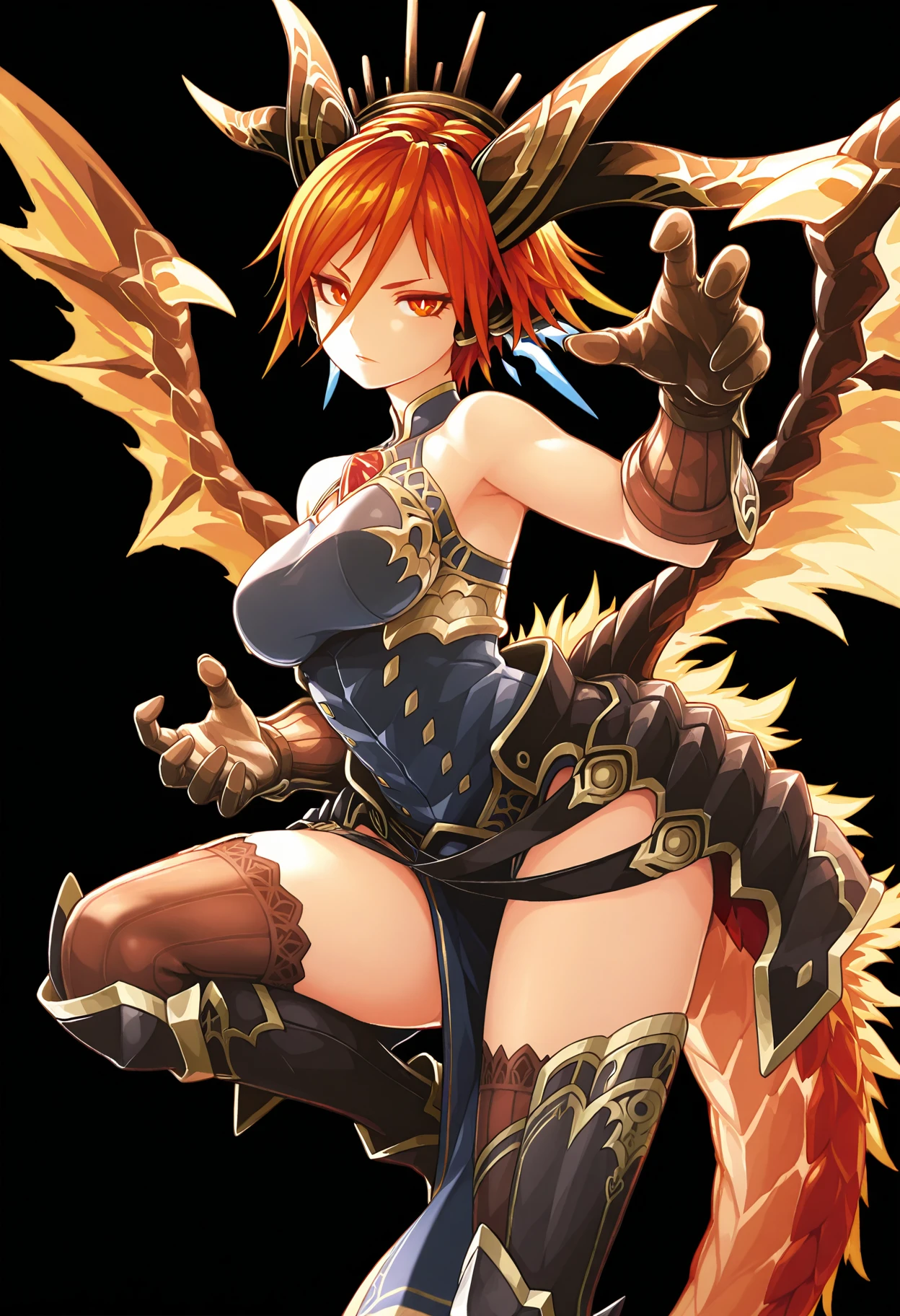 (best quality,4k,8k, highres, masterpiece:1.2), (furry; anthro Dragon), small breasts, horny, well-toned abs, large mechanical dragon wings, ultra-detailed, lewd pose, ((excited smile)), sexy, detailed eyes and face, long eyelashes, vibrant colors, green eyes, orange fur

