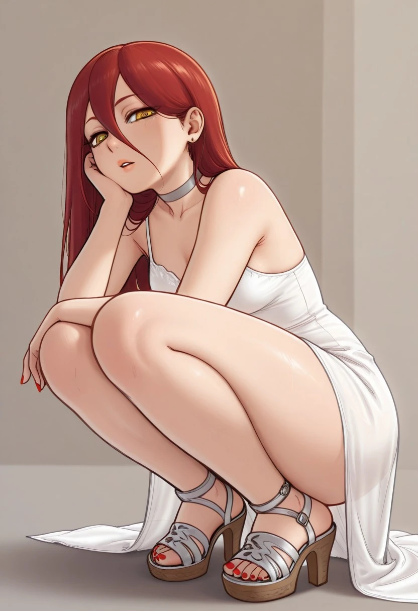 Aerith Gainsborough from final fantasy 7 rebirth, extremely detailed face, ((nude)), kneeling on bed, barefoot, spread legs, touching herself, moaning, taken from below