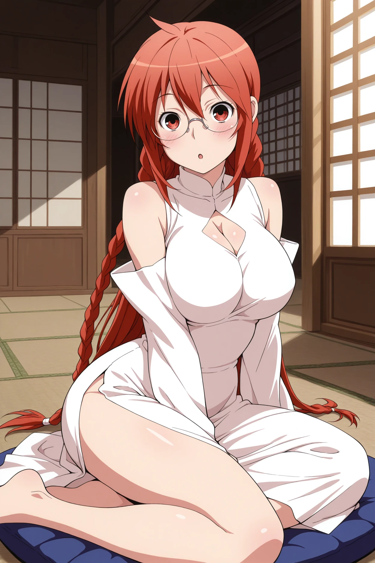 masterpiece, best quality, highres, she1, (hair over eyes:1.1), split ponytail, big breasts, cleavage,Wedding dress,mini-dress,strapless,thicc lips, lipstick,thicc hips, curvy body, sitting on throne, open mouth, cowboy shot