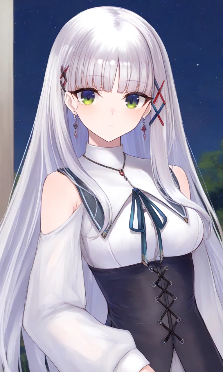 ((Highest quality)), ((masterpiece)), (detailed), One girl, Grey Hair、Long Hair、Slanted Eyeature smile、