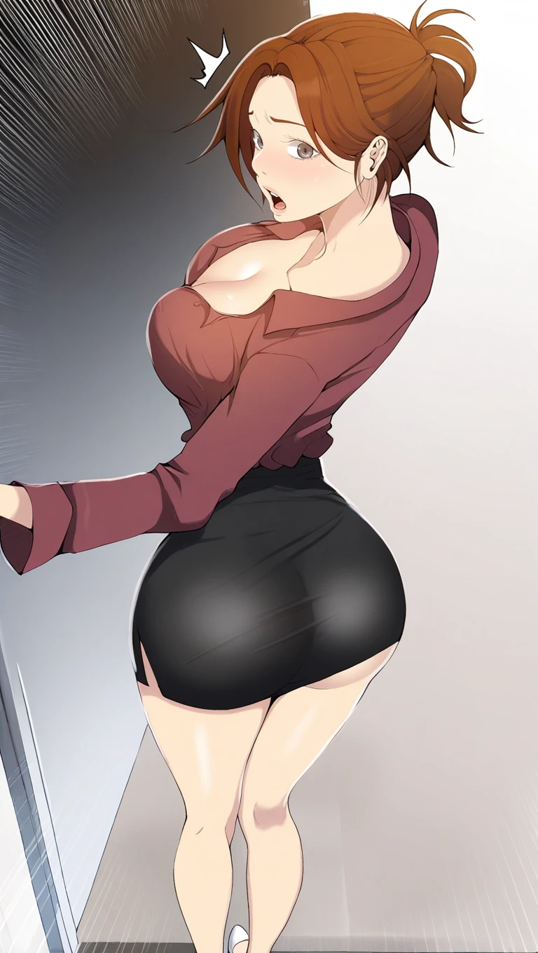 ((Biologically correct number of limbs))、(( Full body photo including face))、4K、((standing position))、masterpiece、((focus on the face))、((Symmetrical facial features))、Eyes of minute description、Beautiful woman、outstanding style、beautiful clavicle、beautiful legs、slender body、(small ass、thin thighs)、(stockings、high heels)、Detailed depiction of faces、small earrings、necklace、high angle、(upper body cardigan、shirt、((long skirt))、latex、rubber)、close up of face、lighting to the face、smile、turn one's face upward、Looking back、buckshot、