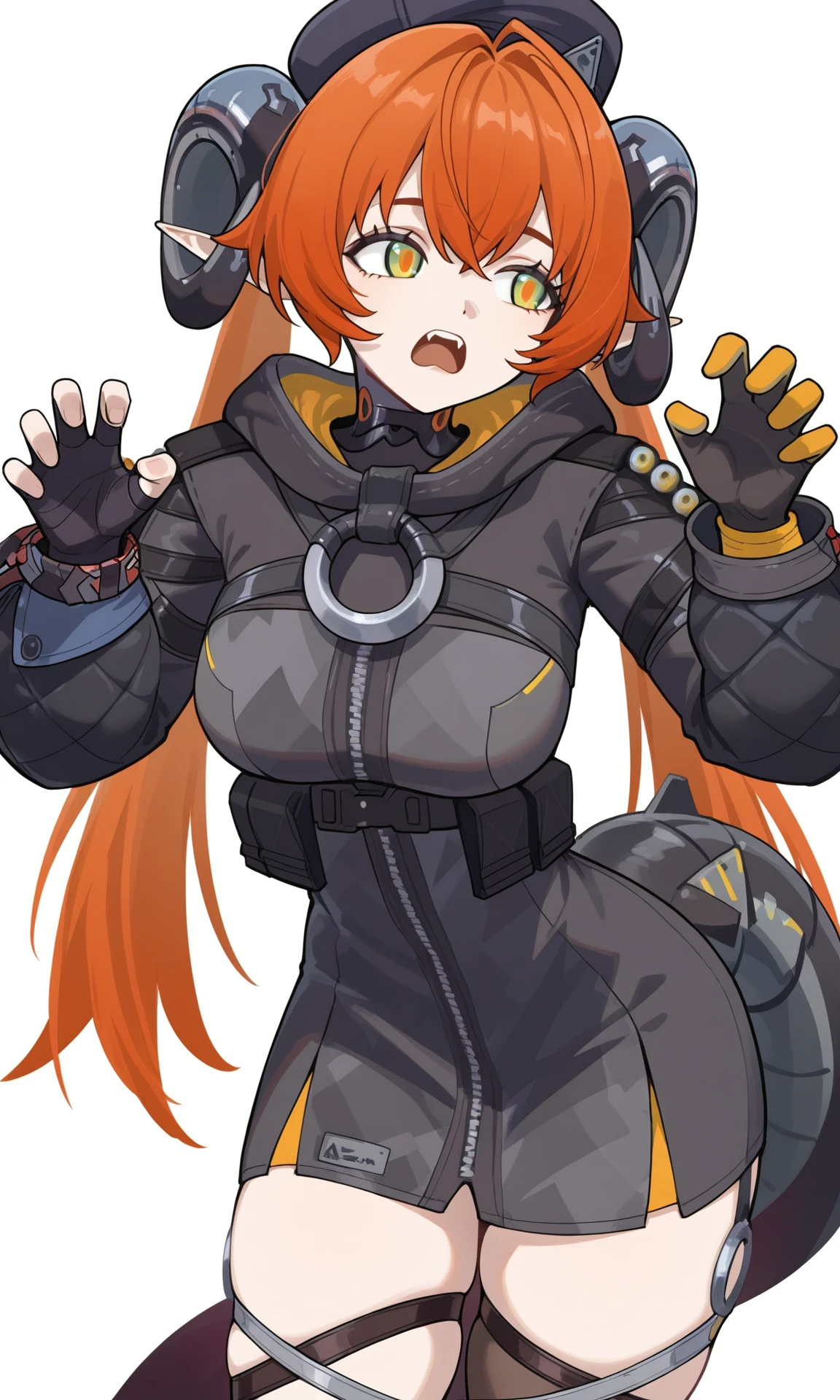 <lora:c_orphie (zenless zone zero)_ilv1.0_xl:1>,orphie \(zenless zone zero\),1girl,, cowboy shot,white background,simple background,claw pose,