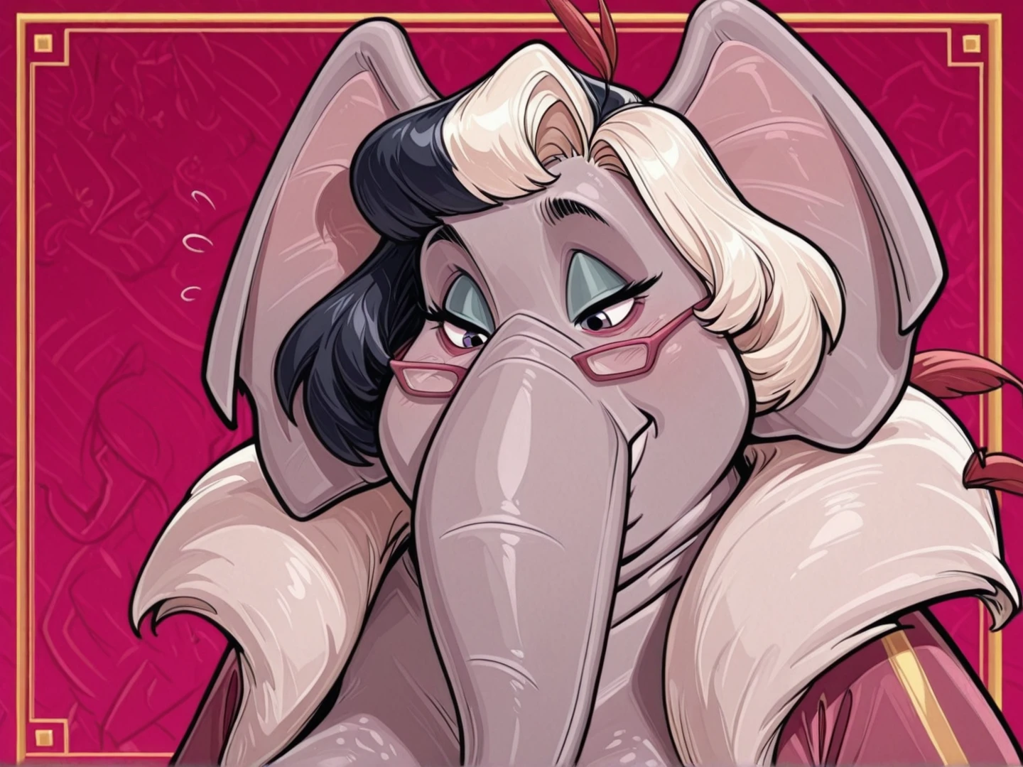 core_9, score_8_up, score_7_up, source_cartoon, source_anime, source_furry,
solo,
female,
furry,
1girl,
furry female,
bunny,
rabbit,
mature,
elderly,
ugly,
fat,
obese,
fat face,
madame_broode, mama_broodal, hat, solo, rabbit ears, animal ears, necklace, breasts, jewelry, 1girl, dress, green hair, open mouth, makeup, red dress, pearl necklace, large breasts, border, looking at viewer, teeth,
<simple background:1.2>,
<white background:1.2>,
 <lora:Madame_Broode_SMB_Odyssey:1> madame_broode, happy,
smile,
teeth,
tongue