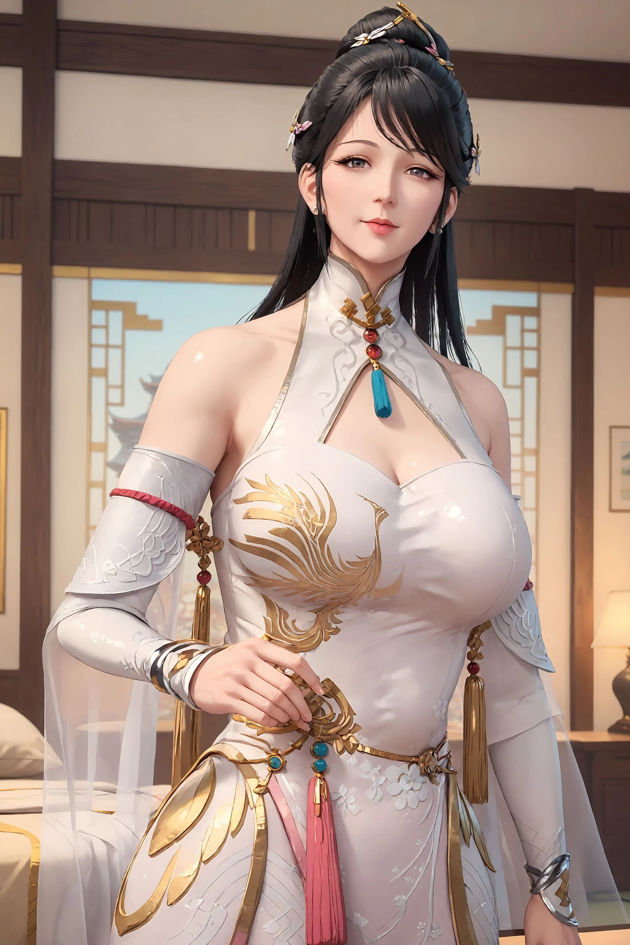 highest quality、masterpiece、超A high resolution、(Cowboy Shot),(Realistic), (Ultra-realistic), (Ultra-high resolution), (Ultra high definition), (One girl), ((Ultra-Realistic Details)),(Photorealistic:1.4)Beautiful Face, Cute face, 、RAW Photos, highest quality,masterpiece,highest quality,Ultra-high resolution)(highest quality, masterpiece, Highly detailed CG, Game CG:1.5), Full Body Lesbian,1 girl,Very delicate and beautiful girl, Highly detailed eyes and face, Beautiful sparkle,Lagasprin，(China dress:1.5)，Mid-chest, figure, Cinema Lighting, Best Shadow,(White Background:1.3)