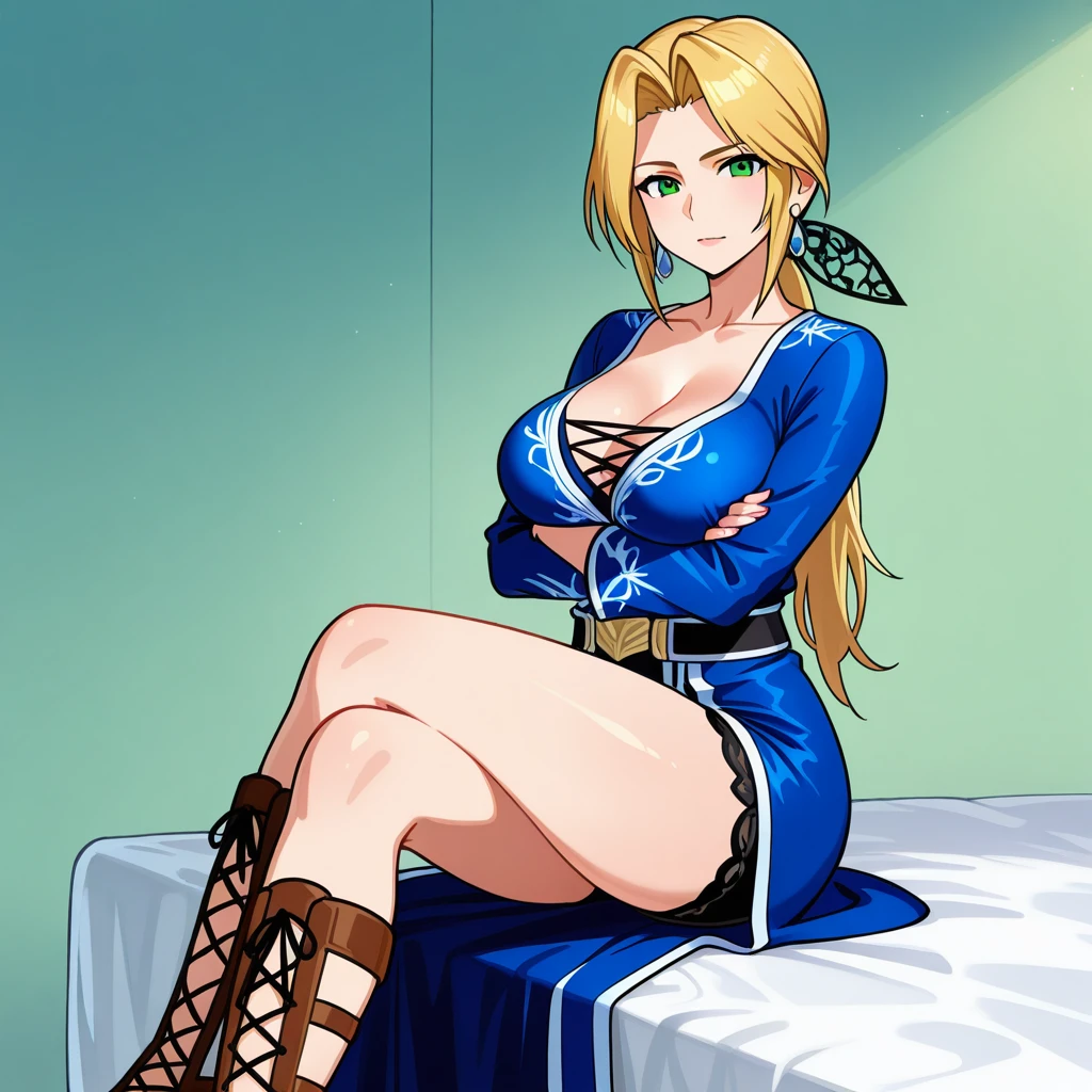 Celis, with her big breasts and beautiful legs, stands in a high-cut leotard.。There are men around。