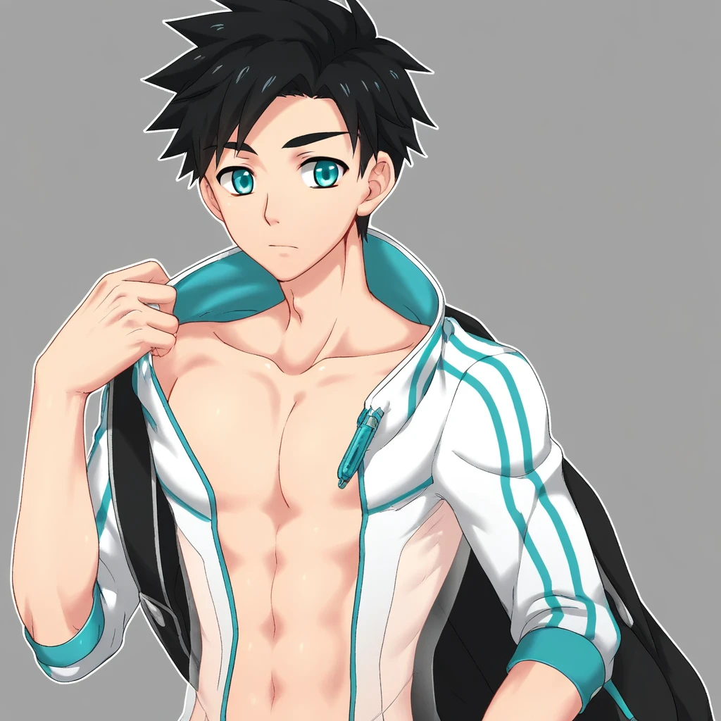 Anime Boys wearing a blue sports bra and black shorts、solo、Boy with long black hair、Blue Eyed Boy、ponytail、Naughty anime style、Anime Moe Art Style、sports bra with an blue、shorts with an black、an Anime Boys、Anime Styleに、Cool boy anime visuals、young Anime Boys、Toned body、attractive Anime Boys、(Anime Boys)、whole body、Cowboy Shot、looking at viewer、cool Anime Boys、Anime Boys、pretty Anime Boys、Anime Style、perfect body、perfect handale body:1.3)、