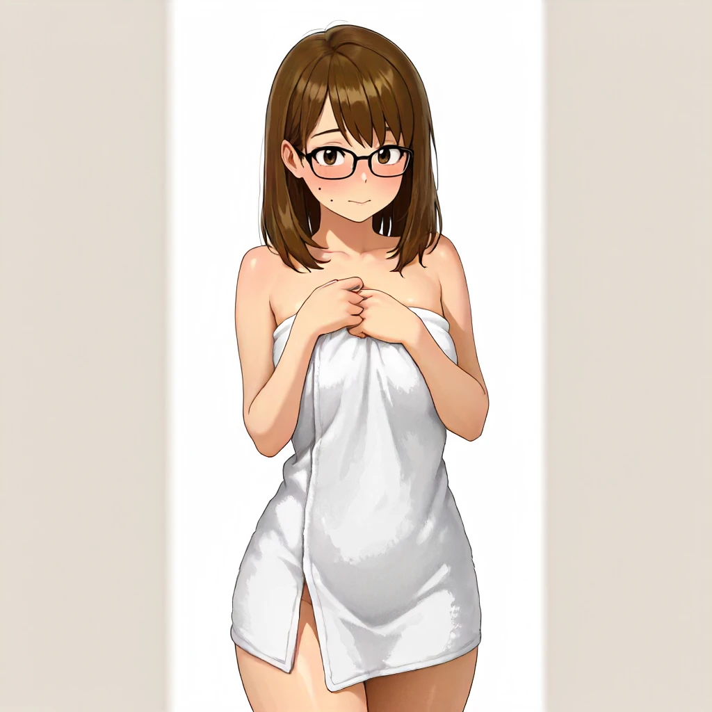 masterpiece, best quality, 1girl, solo, blush, smile, brown hair, hair ornament, brown eyes, glasses, hairclip, masterpiece, expensive quality, very_expensive_solve, big_file size, full color,(completely nude:1.2),pussy,niplles,