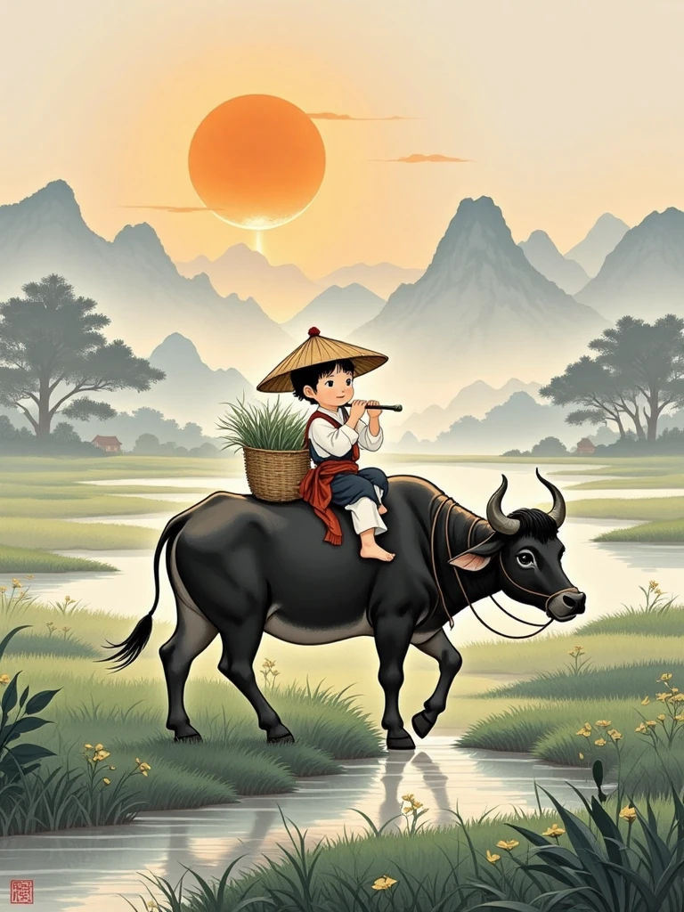 C_Chinese Style Herding Cattle_Generating 牧童图 (Note: "牧童图" Is Typically Translated As "Herdsboy Painting" Or "Picture Of A Shepherd Boy", But If Keeping The Original Term For Cultural Specificity, It Can Remain As "牧童图". Here, We Use The Translated Version For Clarity.)Herdsboy Painting Generation v1.0