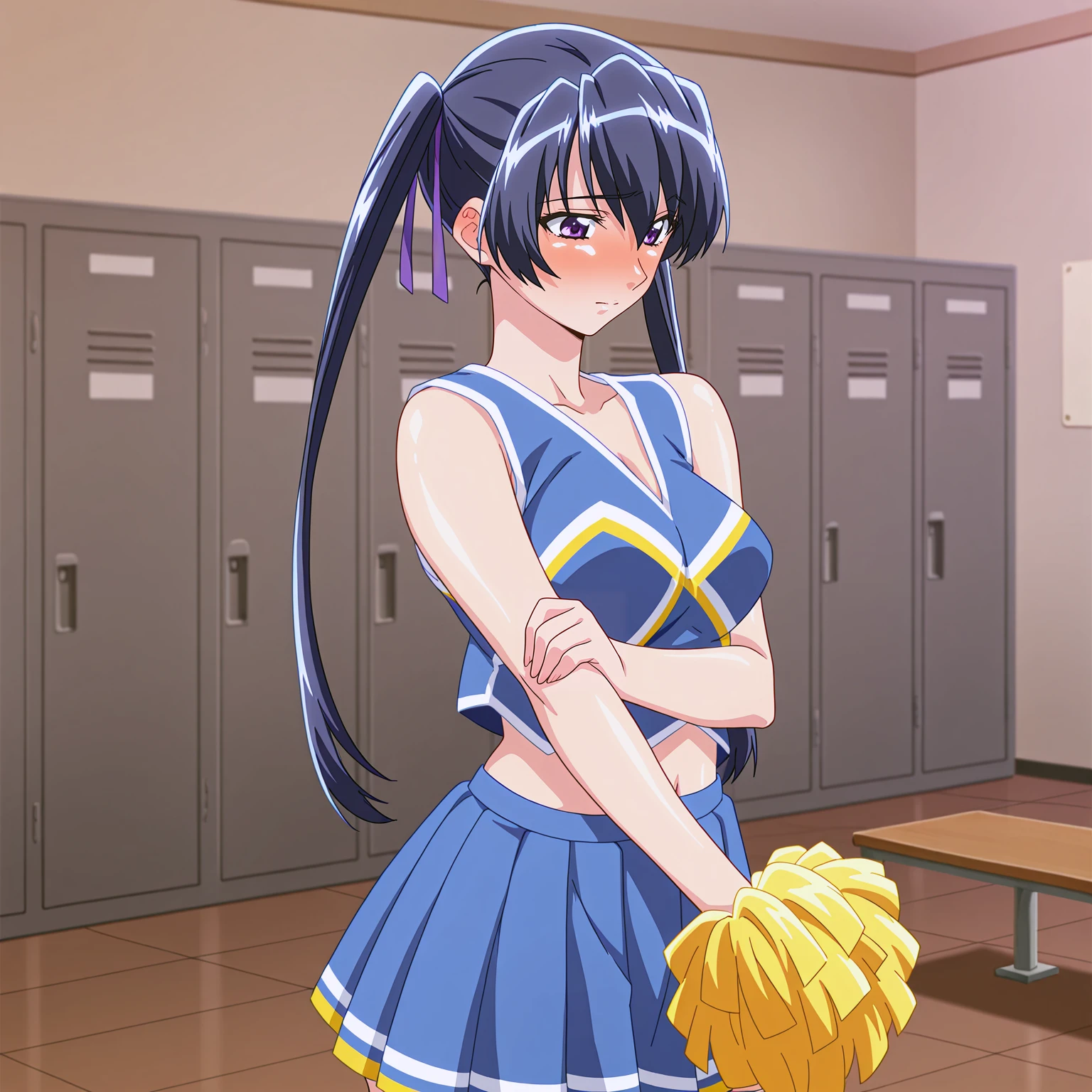 masterpiece, best quality, highres, nessa, dark skin, very long hair, single hair bun ,blue eyes, <lora:nessa pokemon by Goofy Ai:0.9>, UACheerleader, U.A. CheerUniform, orange crop top, orange skirt, <lora:UACheerleader:1.0>, pov, (sex, clothed sex, vaginal), waist grab, (hands pov:1.1), (doggystyle, doggygrab), <lora:waistGrab:0.4>, looking at viewer, blush, dressing room, locker room, <lora:add_detail:0.3>