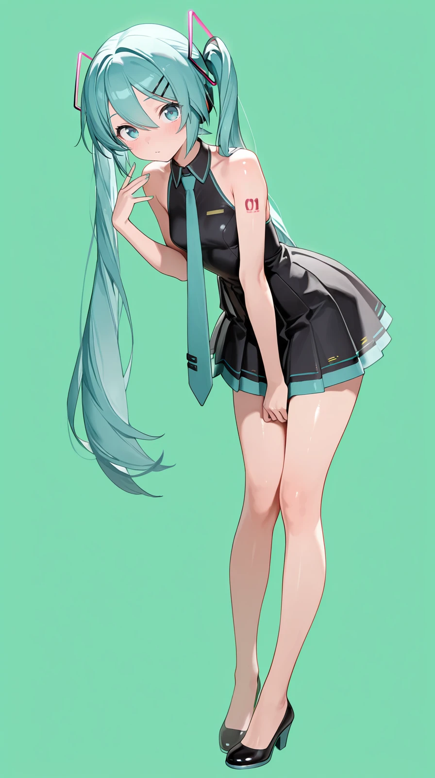 1 skinny girl, solo, light blue hair, side face, BREAK, red headband, BREAK, (dark purple eye:1.4), bending back, looking at viewer, BREAK, black plunging neckline short dress, dark yellow cropped jacket, black thighhighs, BREAK, (bouncing unaligned long huge breasts:1.5), very short torso, (inconceivably narrow waist), thin long legs, BREAK, (show off crotch:1.4), BREAK, strong wind, (slipping hip)