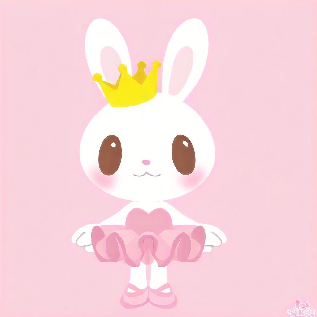(anthro, furry, furry female) princess pring, rabbit, (white skin, white fur, bodyfur), white rabbit ears, white rabbit snout, rabbit nose, big eyes, dot eyes, brown eyes, blush, ballerina, hot pink pink strapless sleeveless ballerina dress, shoulders, hot pink frilly tutu, gold crown, pink ballet slippers