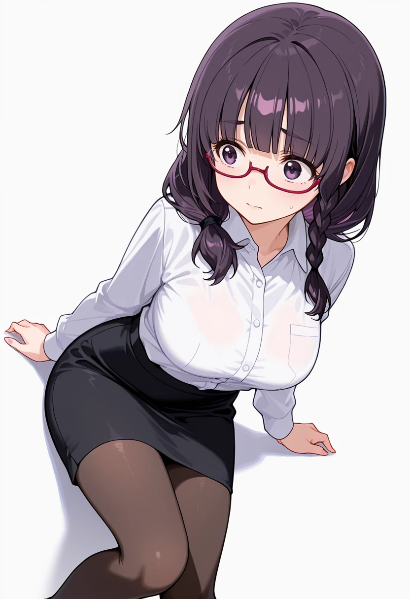 highest quality,(8K Portrait),(Official Art)、obesity、((short hair))、blush,((dark hair)),(Sweat),Black knee socks、One Woman,((:is))、hot、Office Room、Glasses、Thick thighs, Such an ass, Liar, Open crotch, Dettol, Down the Out、(Dynamic pose)、isらしない身体、Dynamic Angles、Turning around、High neck sweater、(On all fours:1.2)、On knees、Angle from behind、Cowboy Shot、bottom less、Big Ass、(Teabag:1.2)