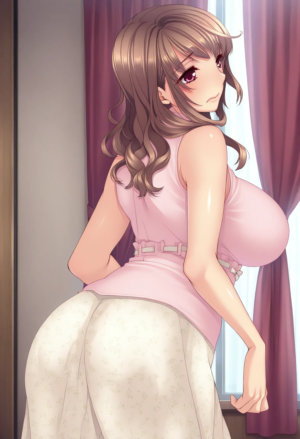 Highest quality, High resolution,8k， One girl、On the sofa、（（Girl has sex on all fours）），Boobs shaking violently up and down、A large amount of semen is applied、A seductive smile（Worried brow）、Brown Hair（Pigtails）, Big eyes、Brown eyes, Long Hair, Mole under eye, Huge breasts（1.9）, bangs, Cleavage, clavicle,Big Butt， indoor, Final Fantasy（anime、Aerith、Pink sleeveless dress（Nipples are exposed））、｛An angle looking at the buttocks from directly below｝ 　　　　　　　One Black Man，Big Penis，（A man has sex with a girl from behind）