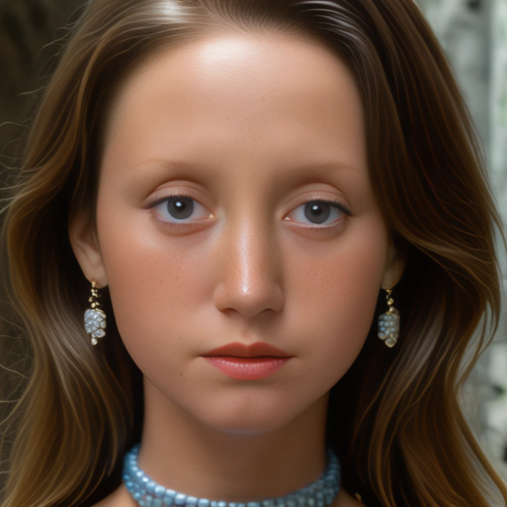 Make a super skinny figure, with very white skin, with reddish brown hair, smooth and long, with blue eyes, with a giant potato nose and a head of lettuce in his hand.