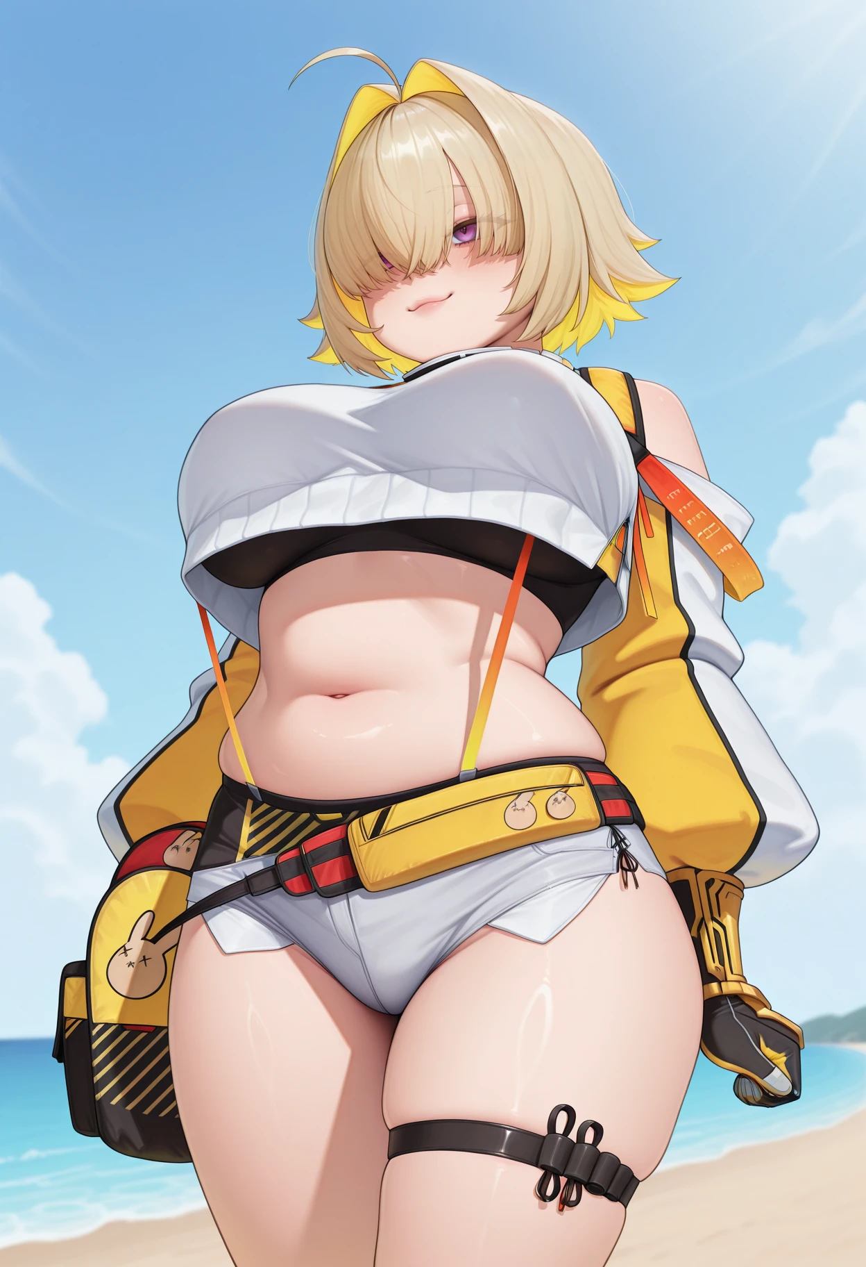 woman,,,Igawa Sakura,,Large Breasts,Big Ass,Embarrassed face,,Swimwear,Pubic tattoo on lower abdomen,Bending,White Breath,sweating,No underwear