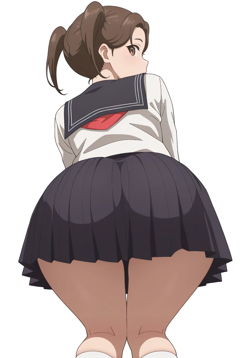 Happy,high school girl、uniform、Summer clothes、Sailor suit、Short black hair、mini skirt、In front of the station、blush、Low - Angle、from the front((Multiple Views))Best image quality,High brightness,Lace panties,mini skirt,hair band、Knee-high boots