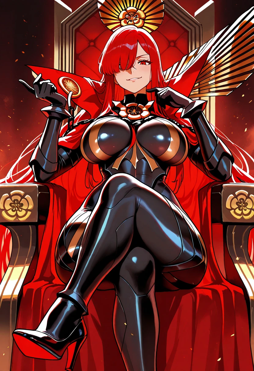 (masterpiece, best quality, high resolution, ((full body, standing,))((huge breasts)) the scorpion black sign of the fantasy zodiac, Magic Knight Rayearth style very powerful, full body
