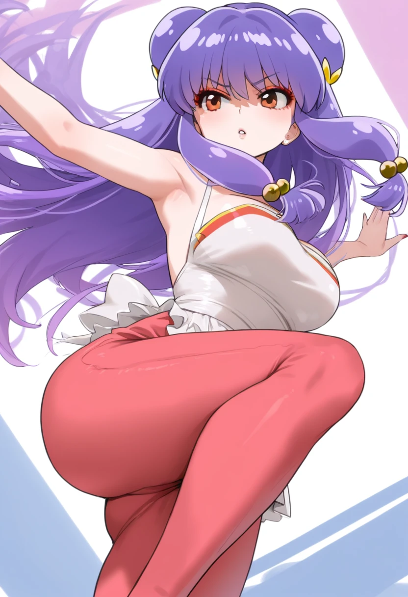 1girl,mature female,solo,happy expression,(big breast)s,purple hair, large hair,long bangs, purple bunny ears, pink eyes, soft purple eyes, ((tight leggins)), sitting, (gym), doing yoga, ((yoga chest to the floor and ass tilted stretch)),lying forward, chest on the floor, arching the back, raising the butt, golden proportion, aurea proportion,Blushed, sweating, rabbit pom pom, (masterpiece, 4k, high definition, detailed art, pro illustrator, 32k, colorful)