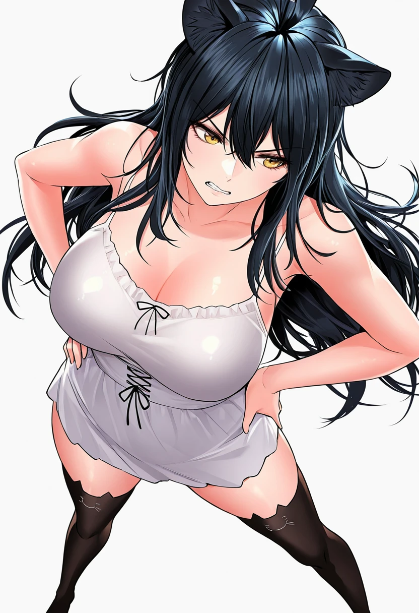 (from side:2.0), (upper body:1.3, standing), (perfect detailed anatomy:1.5, beautiful detailed face, beautiful detailed eyes, beautiful skin, perfect detailed arms:1.5), (masterpiece, top-quality, hight resolution:1.2), (anime screencap,1.5, anime-keyvisual), (ultra_detailed, 4k, UHD:1.2), (photorealistic, pixiv:1.3, the perfect body), NSFW, hinata\(shippuden\), 1girl, cute, black hair, solo, blush:1.5, (huge breasts:1.5), (negligee:1.5), (holding butt:1.5), (simple background), thick outline, black outline
