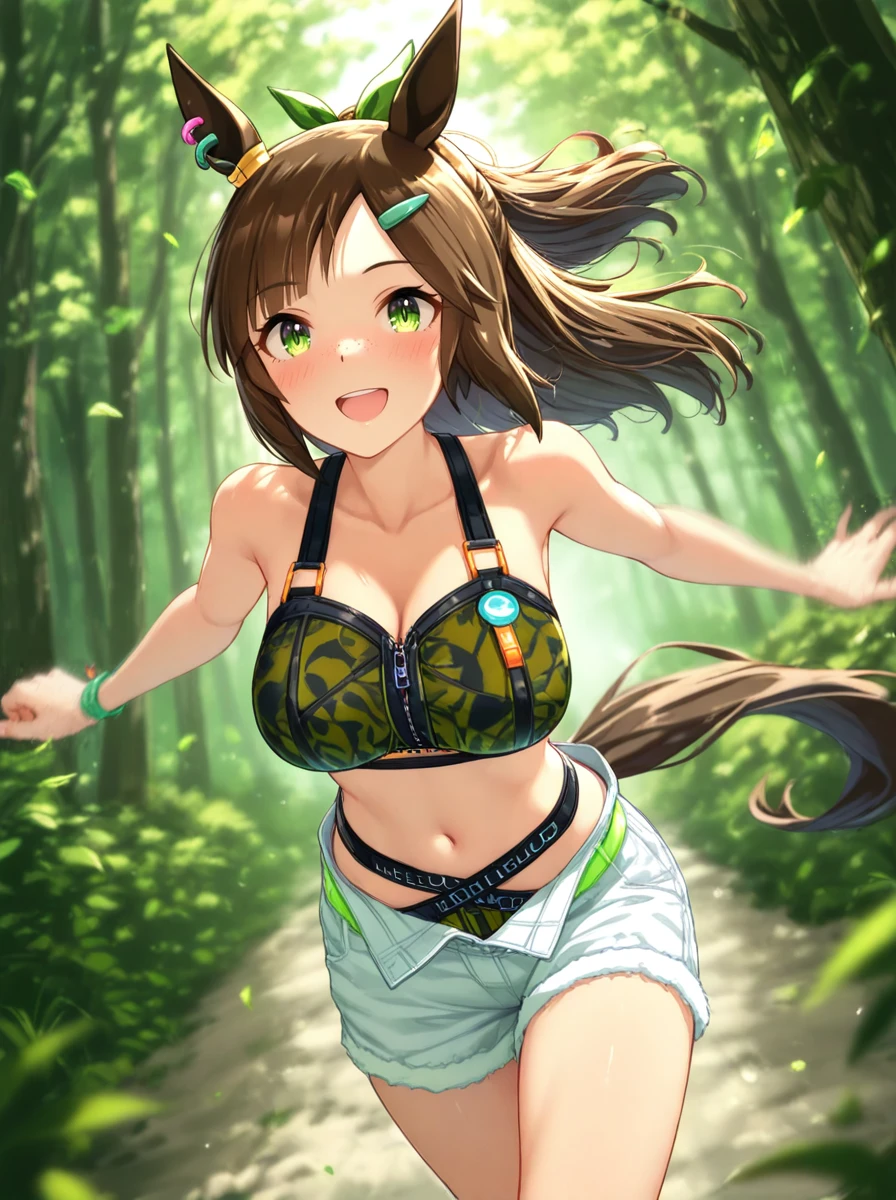 1 girl，Blushing，moaning, aroused, crouching, ((((female giant)))，Giantess art, Giantess, The girl is 50 meters tall，((Full body shot)), ((Cute anime girl)), ((animal print swimsuit)), ((Tight Swimsuit)), ((mound of venus)), ((cameltoe)), 1 anime girl, ((Straight long brown hair)), standing in the middle of a forest, towering over tall tress，(((Leaning forward))), ((looking to viewer)), ((front footage)), ((large breasts)), ((perfect legs)), ((thick thighs)), bending over a forest，in the middle of a tiny forest, a girl taller than trees, leaning over trees, ((tiny people under her))