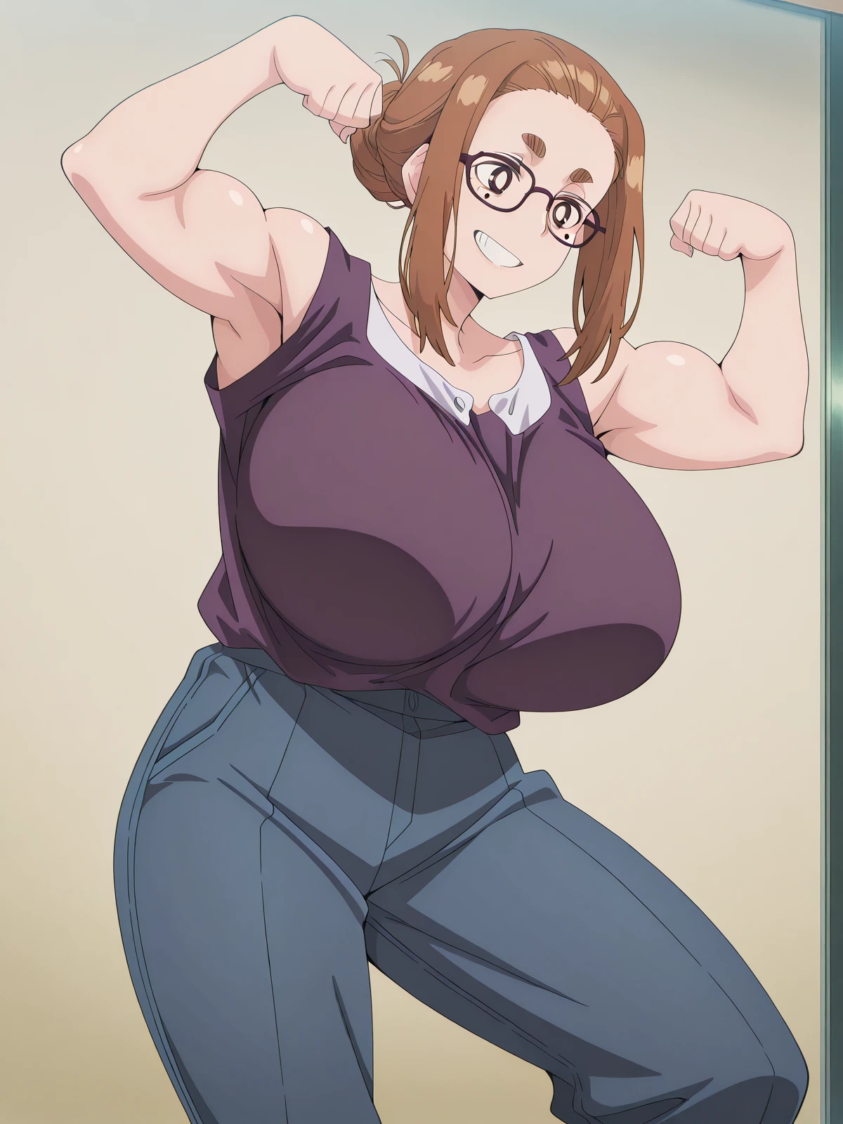 ((Table t○p, highest quality, Hi-Res Lucifer,Anime Screen Capture、perfect pixel, 4k, nffsw, nffsw)))、perfect anatomy,((((Surrounded by muscular men、Men grab my chest、bukkake、rape))))、 (((huge breasts、fat belly)))、Sweat, (((swollen nipples)))、(((Navy Blue Sci-Fi Suit))),(green eyes)、(((Chubby)))、((bob cut、Long Pigtails))、((brown hair)),  ((((blush、embarrassing))))、(wide hips)、((hands behind head、both armpits))、sitting、:o、((Red Rim Glasses))、(locker room)、from the side