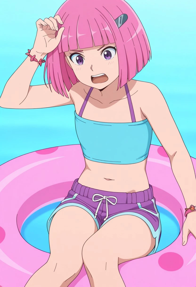 score_9, score_8_up, score_7_up,(anime screencap:1.0),  MacyBaljure, 1girl, solo, looking at viewer,swimsuit,cowboy shot,squatting,cameltoe, blush,huge ass<lora:macybaljure:0.8>