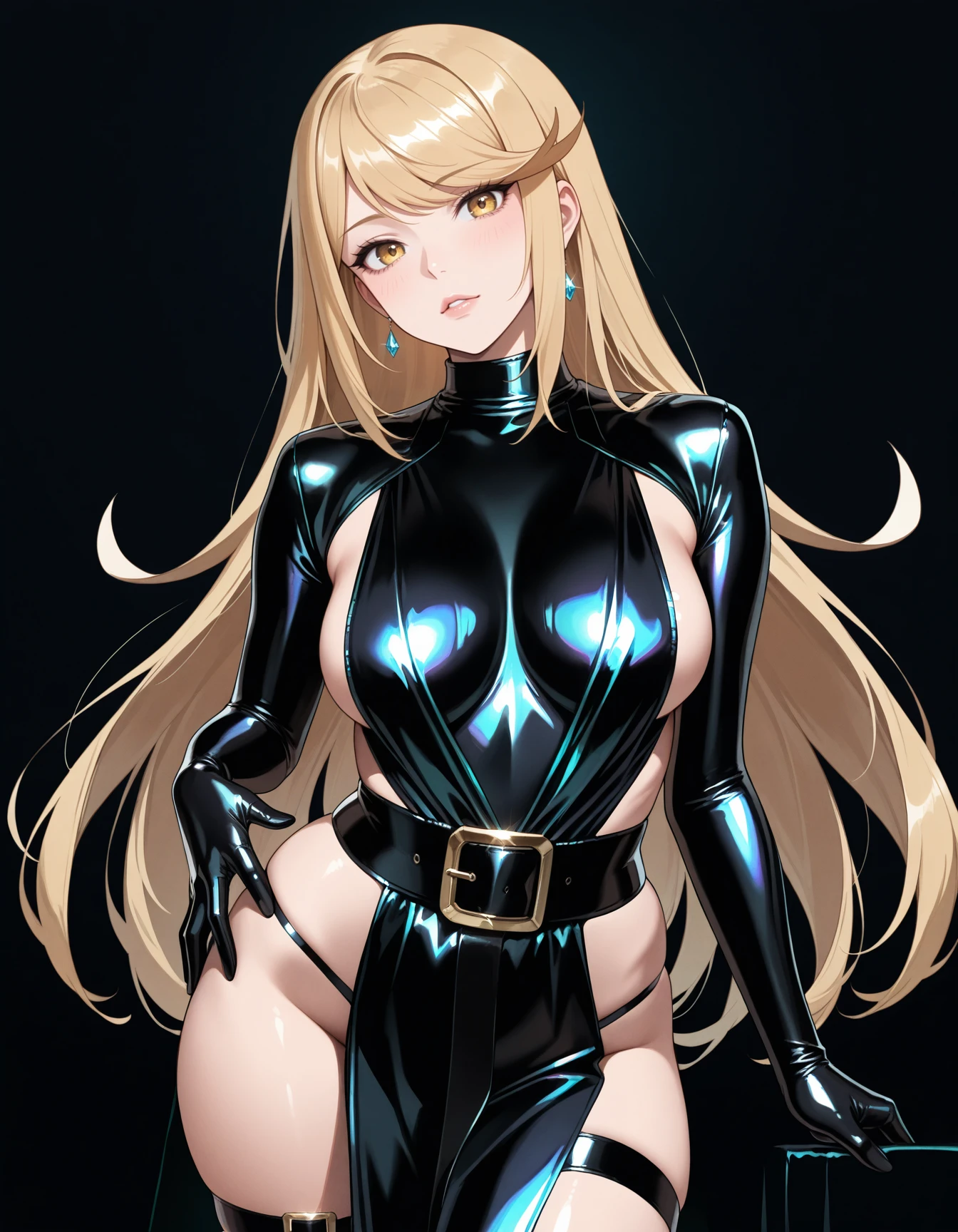 )a thin woman with long blonde hair, woman has green eyes, black sexy emo outfit) best quality, adorable, ultra-detailed, illustration, complex, detailed, extremely detailed, detailed face, soft light, soft focus, perfect face. illustration:full body