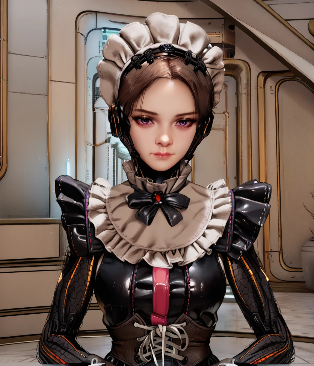 score_9, score_8_up, score_7_up, score_6_up, score_5_up, score_4_up,
arisasbxl, brown hair, purple eyes,
maid, black dress, frills, headdress, mechanical arms, corset,
standing, looking at viewer, upper body,
window, morning,
<lora:MaidArisaSBxl:1>,