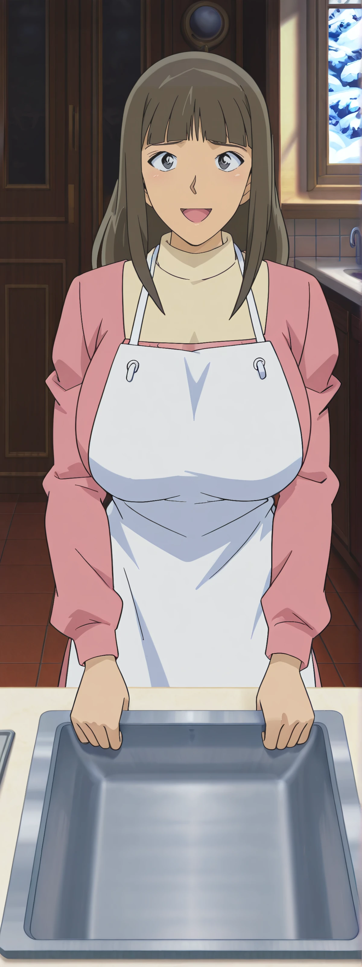 score_10, score_9, score_8_up, score_7_up, BREAK, source_anime, anime screencap, anime coloring, detailed face, 1girl, TachibanaKotoha, brown hair, medium hair, forehead, amber eyes, hair behind ear, earrings, mole under eye, sexy frilled pink micro maid bikini, maid katyusha, waist apron, pink collar, pink cuffs, pink zettai ryouiki thighhighs, thigh gap, groin, partially visible vulva, wedgie, undersized clothes, indoor, standing at the kitchen, holding dildos, warts,dildo, frown, (angry:0.6), clenched teeth, house, thigh gap, unshaven hairy natural armpit hair, unshaven hairy natural public hair, skinny, large breasts, erect nipples