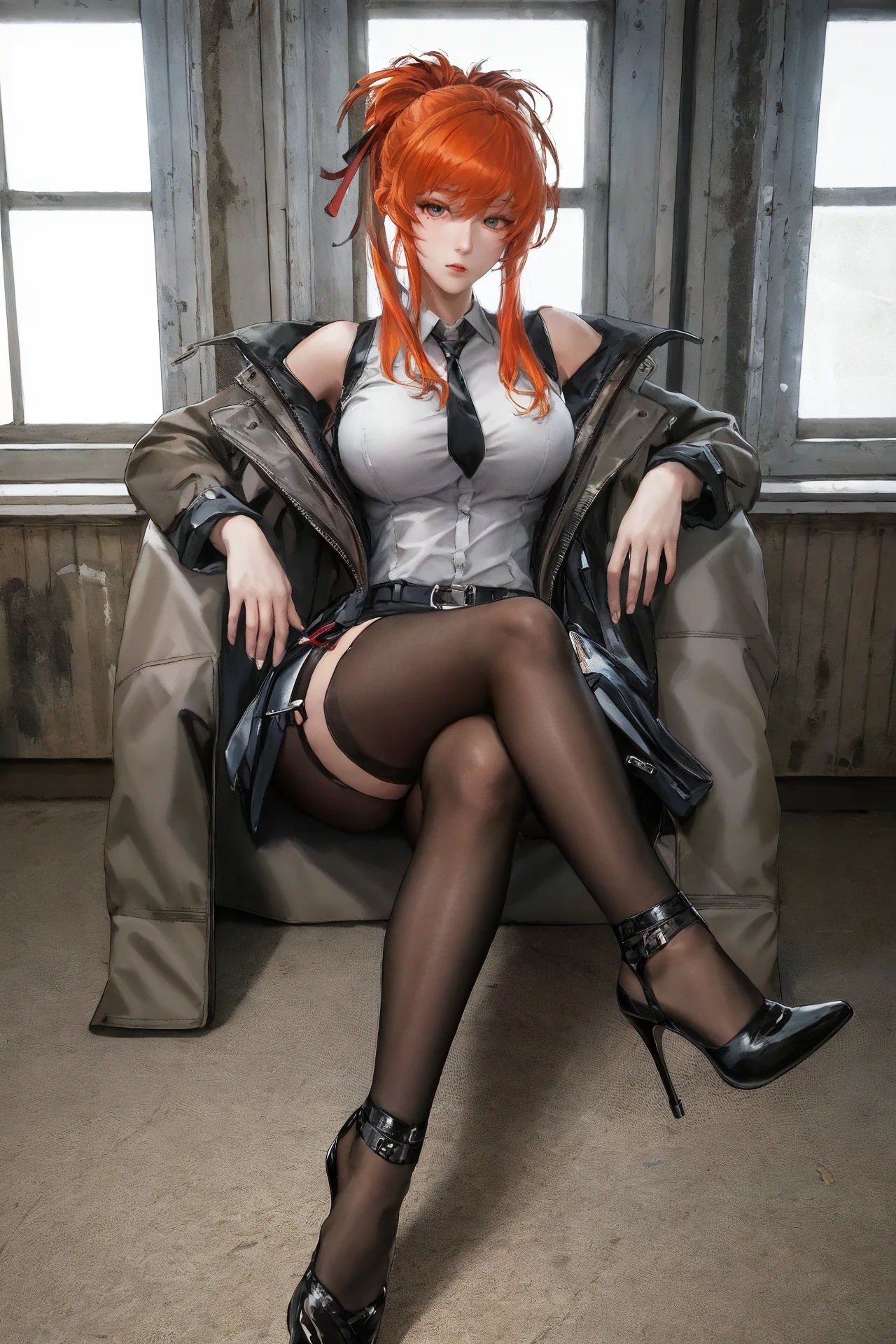 (8k, best quality, masterpiece: 1.2), (realistic, photo-realistic: 1.37), ultra-detailed, soft light, best quality, ultra highres, raw photo in hdr, sharp focus, intricate texture, skin imperfections, 1 girl, cute, solo, raw photo, a hot metalhead ginger girl wearing a black small outfit showing belly, 19yo, use Avril Lavingne face, sitting legs open, camel fingers, slim body,  warm body, Bright skin, realistic textures, reflected lighting, volumetric lighting.