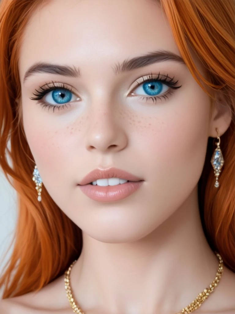 close up of a czech woman, ginger hair, blue eyes, elegant party, natural skin texture, 24mm, 4k textures, soft cinematic light, RAW photo, photorealism, photorealistic, intricate, elegant, long dress, yellow dress,