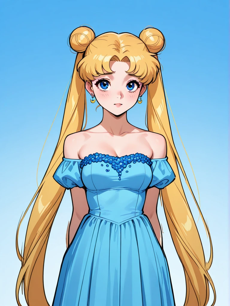 (masterpiece, best quality:1.4), insaneres, absurdres, solo, looking at viewer,BREAK 
ARTSTYLE_Cute90sAnime_ownwaifu,  
1girl, solo, long hair, jewelry, sundress,  breasts, bangs, blush, earrings, bow, hair ornament, blue eyes, sparkle, very long hair, cleavage,
1990s \(style\),  retro artstyle,  
(contrapposto, hand on hip), sunset, sidelighting, outdoors, <lora:ARTSTYLE_Cute90sAnime_ownwaifu:1> , depth of field