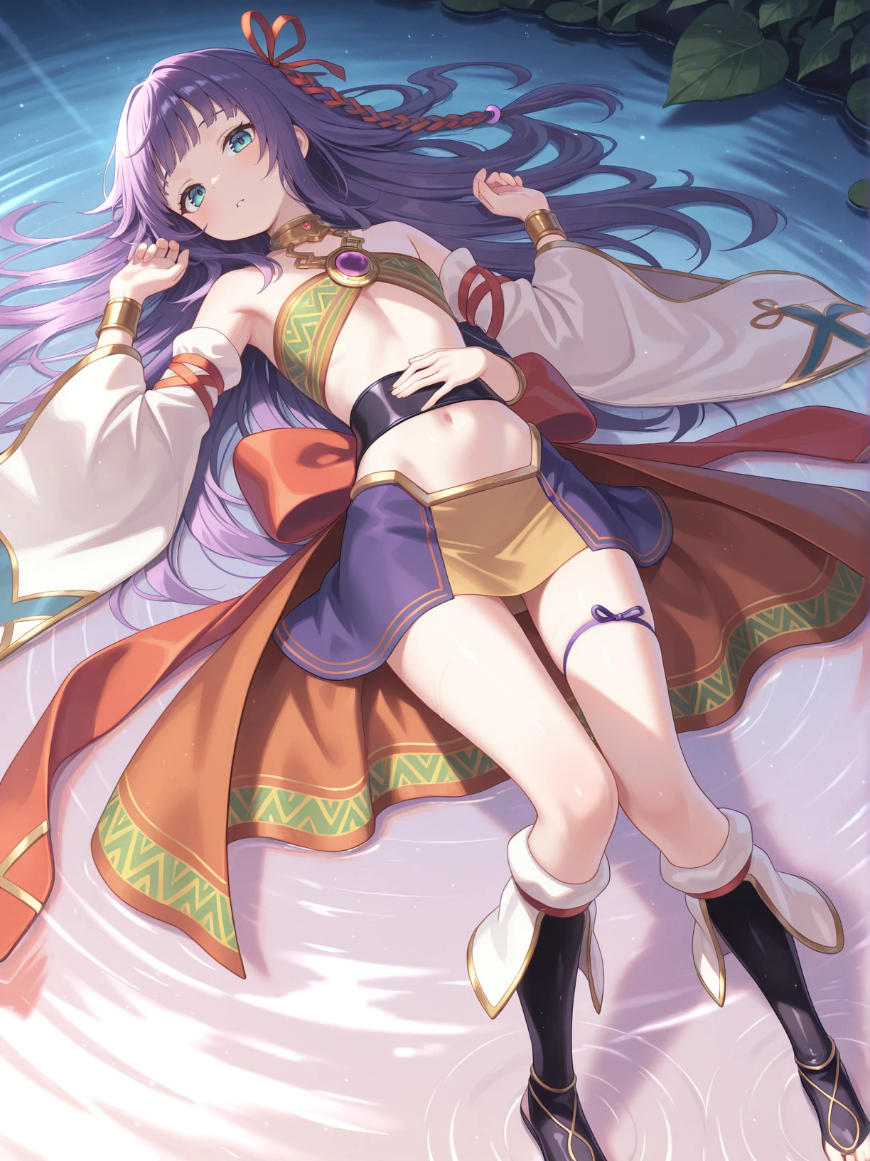Anime girl sitting cross-legged on the ground, albedo, Blue hair and green eyes，Sand hair and robe，give people transparency、Her calm appearance is a slender beauty that attracts men's attention.；1990s anime style, Refer to the painting style of Japanese painter Lin Shi