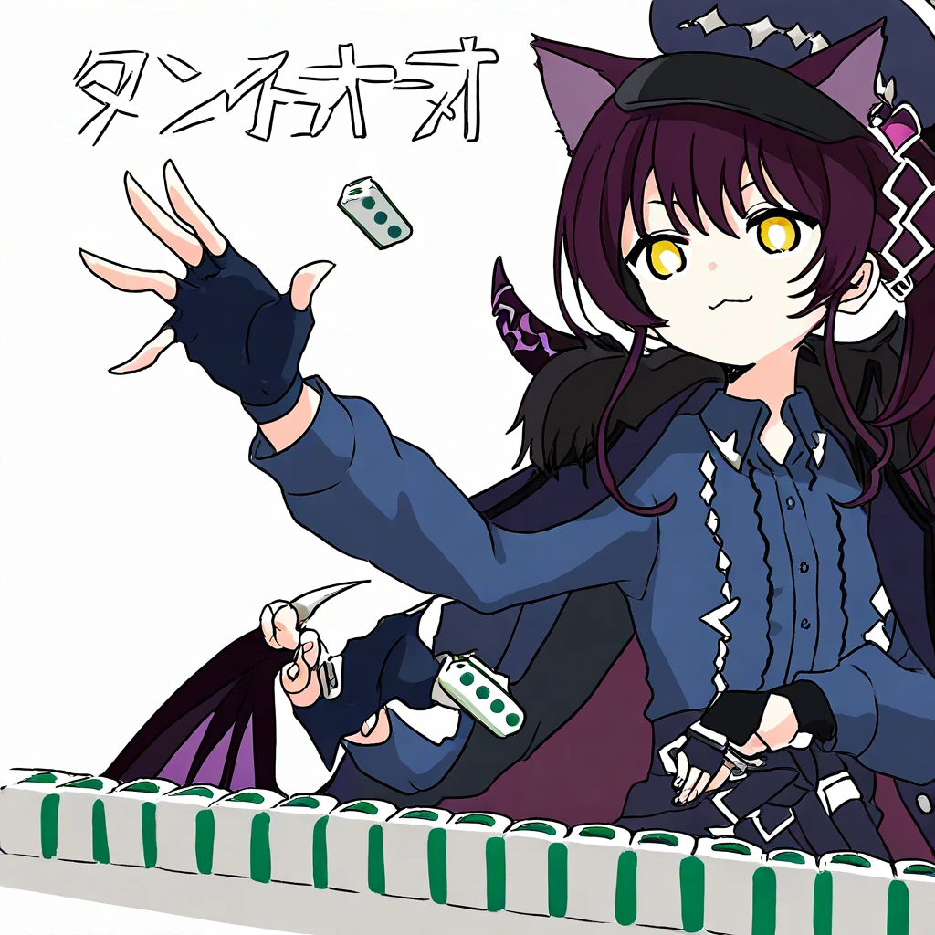<lora:CelestiaDG:1>, 1girl, CelestiaDG, necktie, red background, claw ring, solo, shirt, jewelry, card, jacket, frills, bonnet, red necktie, black nails, upper body, playing card, long sleeves, holding, looking at viewer,