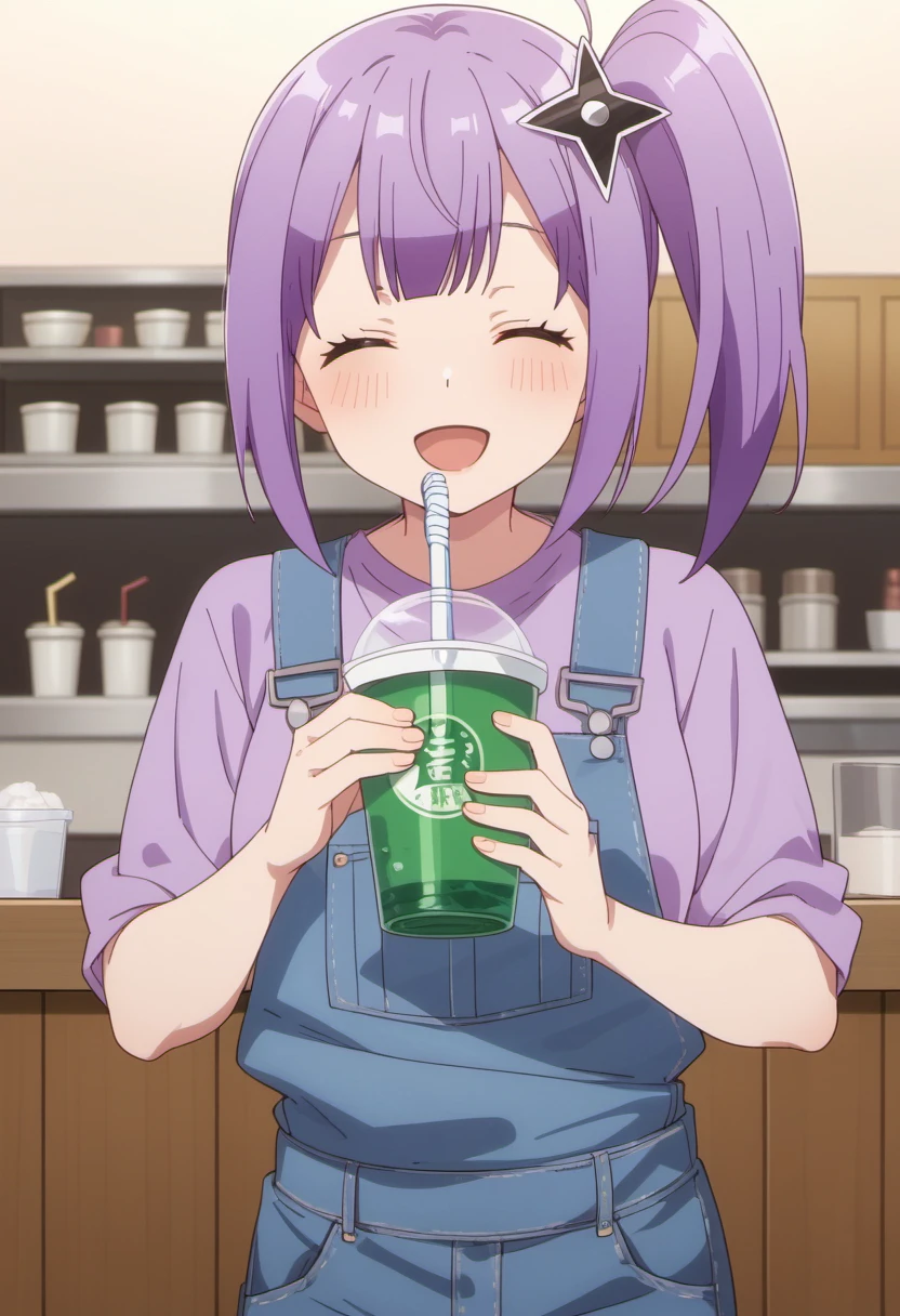 masterpiece, best_quality, 1girl, solo, puniru \(puniru wa kawaii slime\), puniru wa kawaii slime, gradient hair, bangs, green eyes,((double bun)), in a restaurant,oppai,big boobs,slime cover,