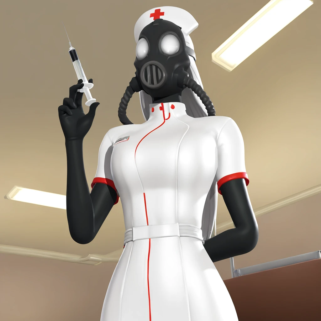 3d render, girl, nurse's outfit, evil, her body language communicating her desire, (detailed eyes, detailed pupils, (detailed iris:1.1), symmetric highly detailed eyes:1,1), highly detailed, 8K, stunning, hdr, subsurface scattering, global illumination, film still, Film-like, bokeh, 3d