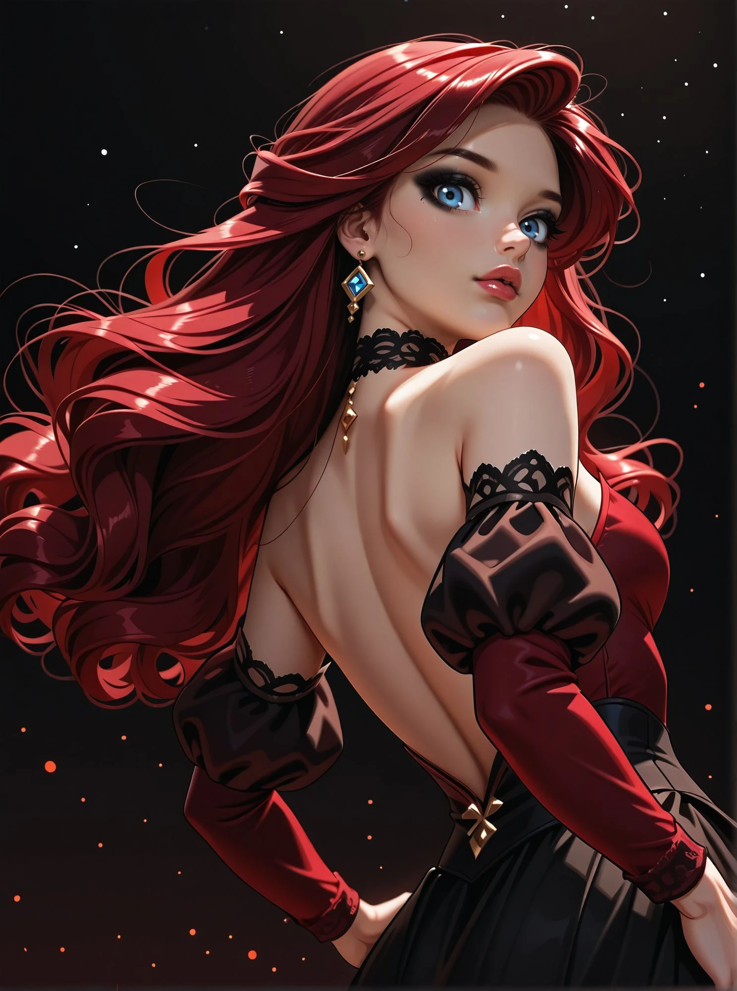 DEN_auroraw_SG,
gothic black dress with red corseting and Web patters with sheer patterned sleeves,
masterpiece, immaculate, detailed, intricate detail, amazing art, fantastic detail, 8k,