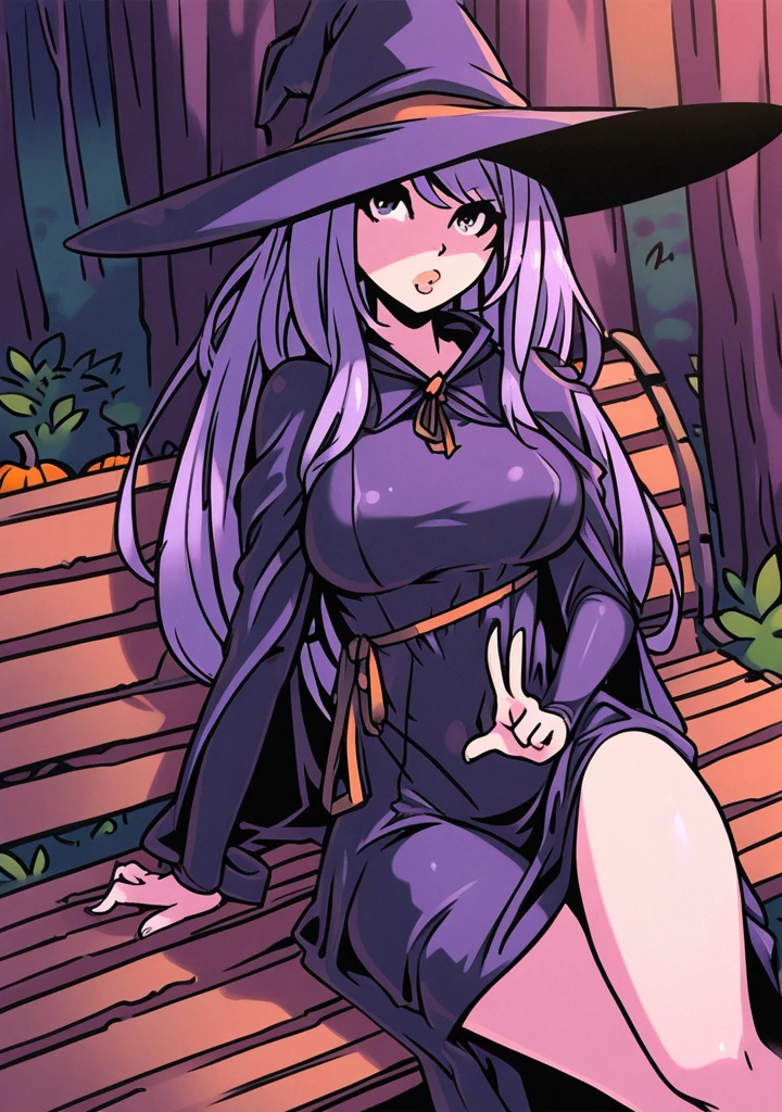 (Boreal Forest:1.3), 1girl, large breasts, kneeling, solo, full body, <lora:184264_luvilias_v1:0.8> luvilias v1, luvilias , breasts, looking at viewer, blush, smile, bangs, large breasts, long sleeves, hat, navel, cleavage, collarbone, cowboy shot, open clothes, shorts, fur trim, leaning forward, witch hat, witch