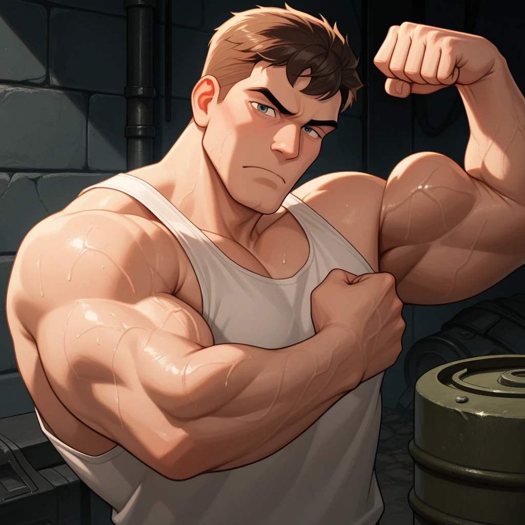 Boy surrounded by a bunch of muscular womens