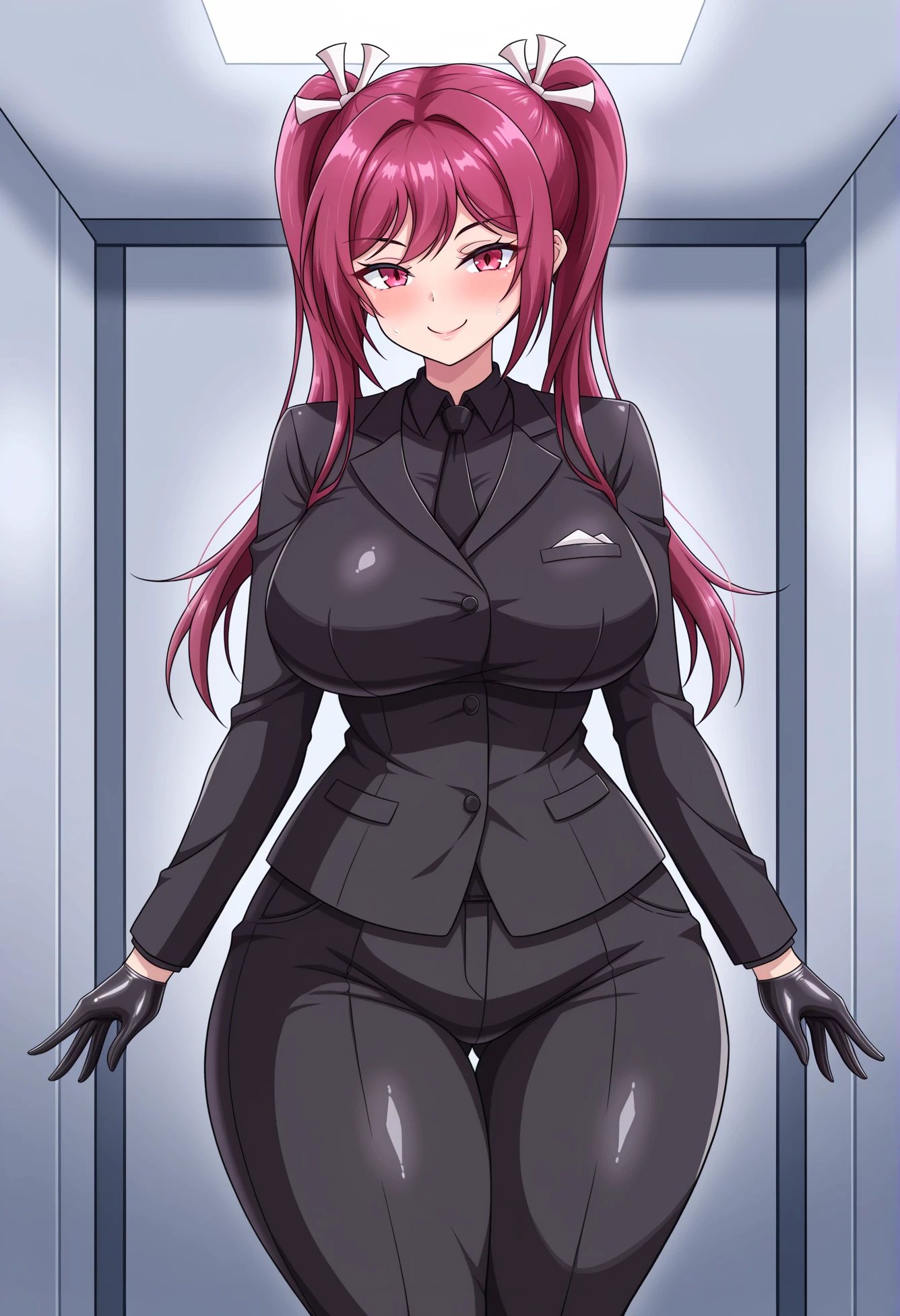 (masterpiece:1.37), woman, (mature:1.5), extremely detailed eyes and face, long straight hair, (red hair:1.5), yellow eyes, (black military uniform:1.5), futuristic, science fiction, hologram armband, unicursal hexagram-shaped pupils, standing, huge breasts, futuristic, (science fiction:1.5), hologram armband, best quality, 8k, highres, ultra-detailed, studio lighting, ultra-fine painting, sharp focus, physically-based rendering, extreme detail description, professional, vivid colors, bokeh, extreme attention to detail, tsurime, (messy bangs:1.5), (swept bangs:1.5), long bangs, bright red hair highlights, two-tone hair, (wetting self:1.75), (crossed arms:1.5), embarrassed, humiliated, angry, (standing:1.5), (long black pencil skirt:1.5), (black pantyhose), full body